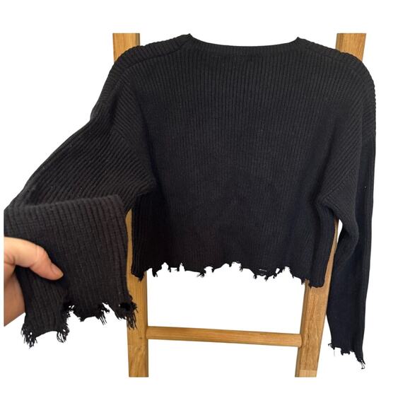 Lovers And Friends Arielle Sweater Knit Distressed Cropped Black Size Medium - Picture 6 of 10